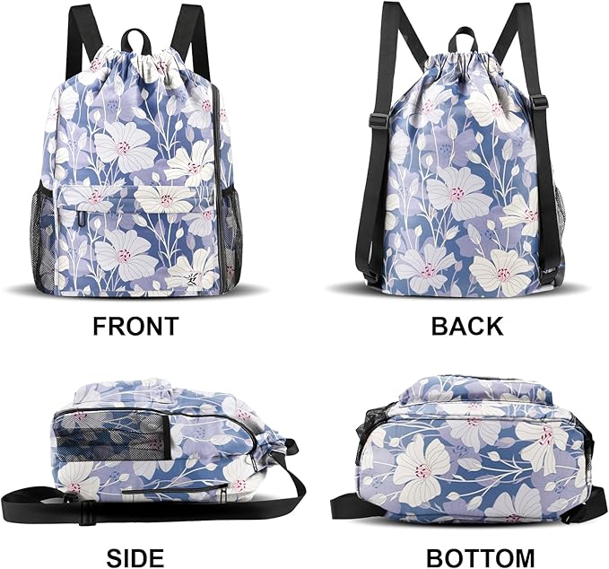 Drawstring Backpack with Mesh Pockets String Gym Bag Sackpack Sandproof Water - Image 6