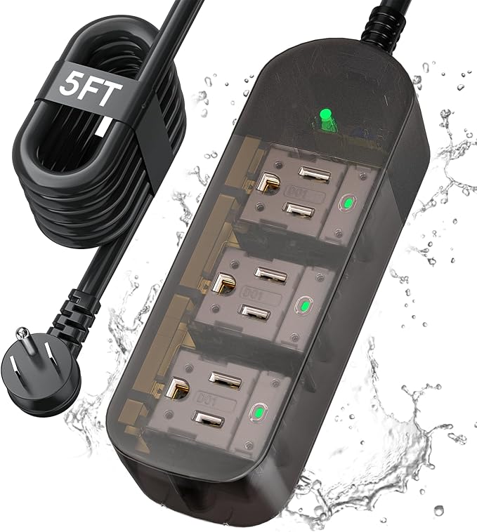 Outdoor Power Strip Weatherproof, Transparent IPX6 Waterproof Surge Protector by ZZJPowerStrip