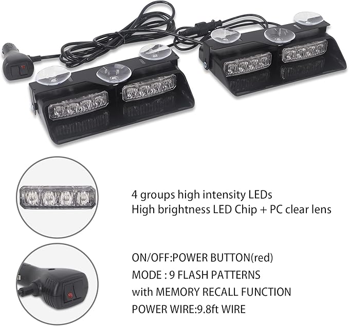 XRIDONSEN 2 in 1 Blue White Emergency Dash Strobe Lights Interior Front/Rear - Image 5