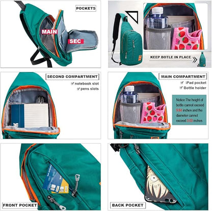 Peicees Small Sling Backpack Waterproof Unisex Shoulder Bag Chest Crossbody - Image 2