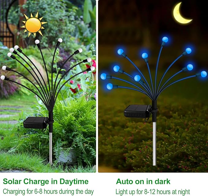 Kohlrabi Solar Garden Lights Outdoor, 4 Pack 32 LED Solar Blue Firefly Lights - Image 3