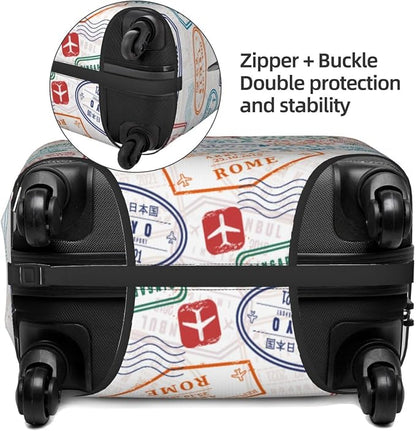 Luggage Cover with World City Stamps & Airplane Pattern, Suitcase Protector - Image 4