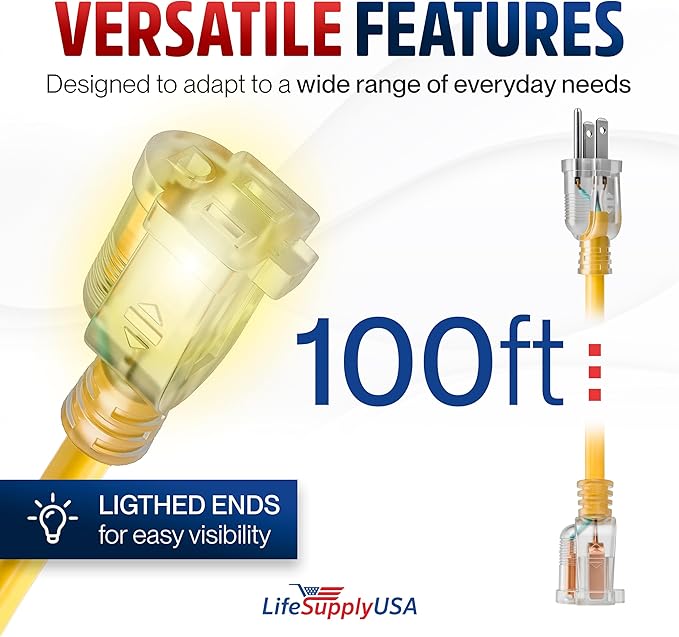 100ft Outdoor/Indoor Extension Cord 10/3 Gauge Ultra Heavy Duty 3 Prong SJTW - Image 6