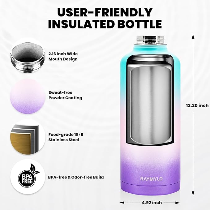 RAYMYLO Insulated Water Bottle 87 oz, Triple Wall Vacuum Stainless Steel - Image 5