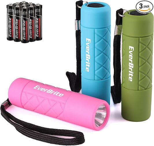 EverBrite Mini Flashlight 3-Pack, Small Flash Lights 9 AAA Batteries Included by EverBrite
