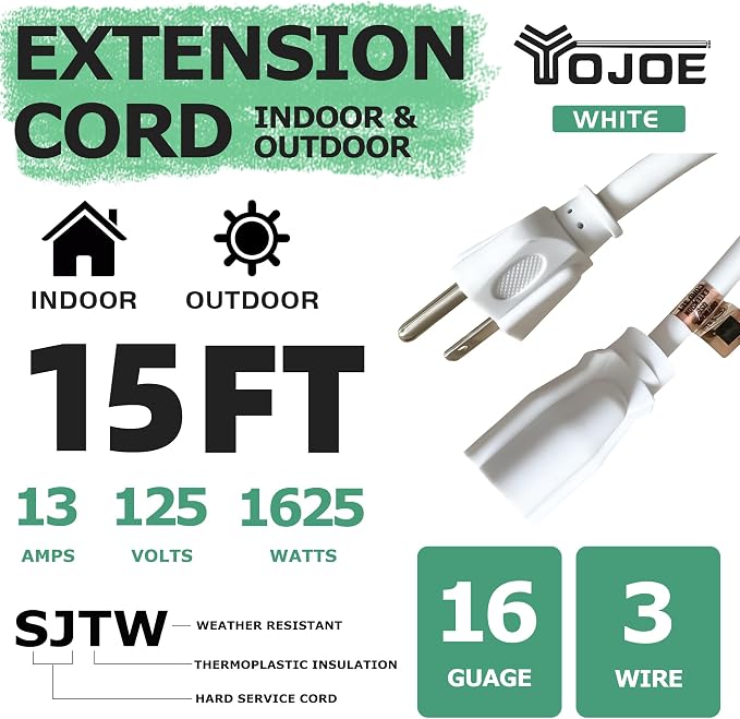 YOJOE Indoor Outdoor Extension Cord, 3 Prong 13A Weatherproof Power Cord - Image 2