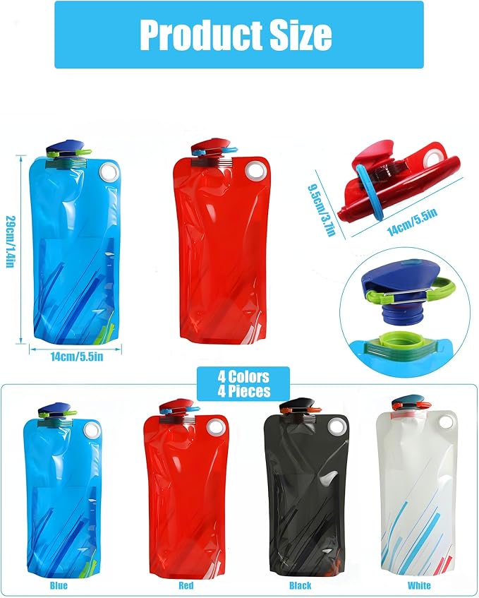 4 Pack Collapsible Water Bottle - Image 5
