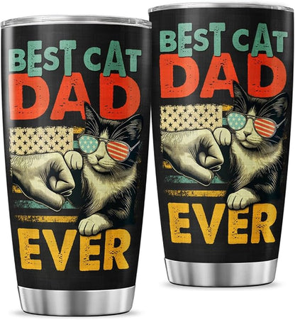 Best Cat Dad Ever 20oz Tumbler, Funny Fist Bump Design, Insulated Stainless by JENOIS