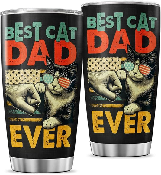 Best Cat Dad Ever 20oz Tumbler, Funny Fist Bump Design, Insulated Stainless by JENOIS