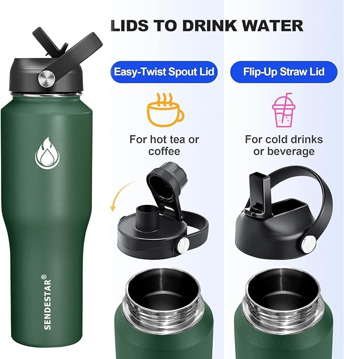 SENDESTAR Water Bottle, Wide Mouth Stainless Steel Vacuum Insulated Double Wall - Image 6