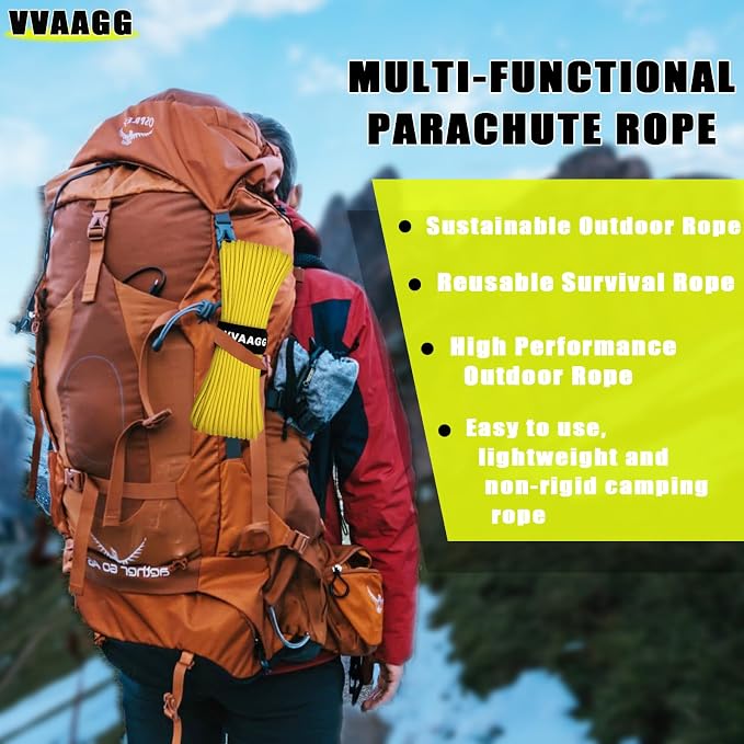VVAAGG 1000 Yellow Paracord 100FT Utility Parachute Cord 4mm Nylon String12 - Image 6