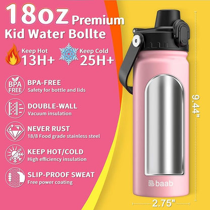 baab 18oz Kids Water Bottle, Insulated Kids Water Bottle - Image 2