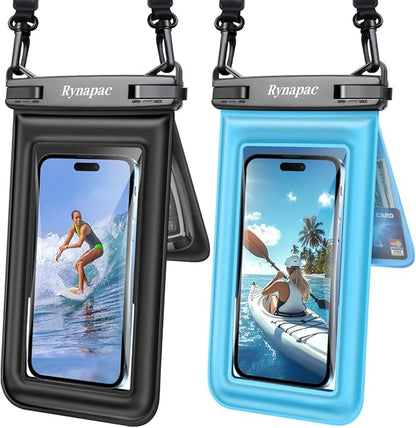Floating Waterproof Phone Pouch 2 Pack, IPX8 Double Space Waterproof Phone Case by Rynapac