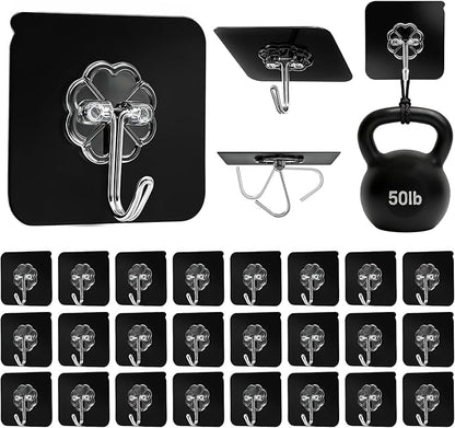 DDMY Adhesive Hooks for Hanging Heavy Duty 2026 Upgraded Black 24 Pack Sticky by DDMY