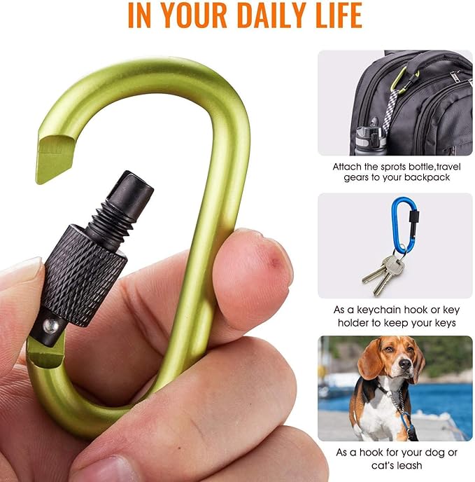 Carago Carabiner Clips with Screw Gate, 10 Pack Carabiners Hiking Clips with - Image 4