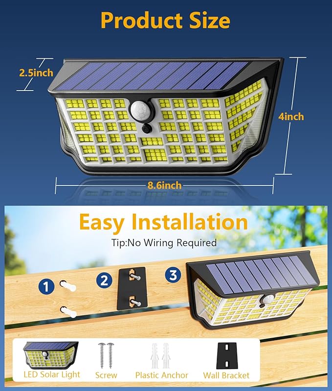 WdtPro Solar Lights Outdoor Waterproof, 300° Angle & 3 Lighting Modes Motion - Image 7