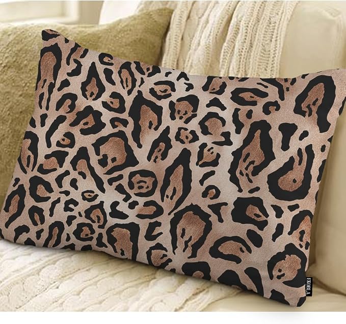 EKOBLA 12"x20" Throw Pillow Cover Leopard Skin Real Jaguar Print Abstract Brown - Image 2