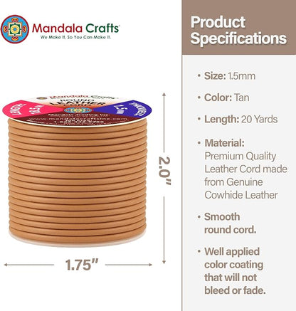 Mandala Crafts Round Genuine Tan Leather Cord - Image 4