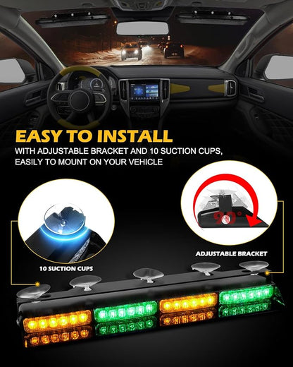 HLauto 604N Emergency Dash Strobe Lights: 2x16.8 inch Green Amber Security - Image 6