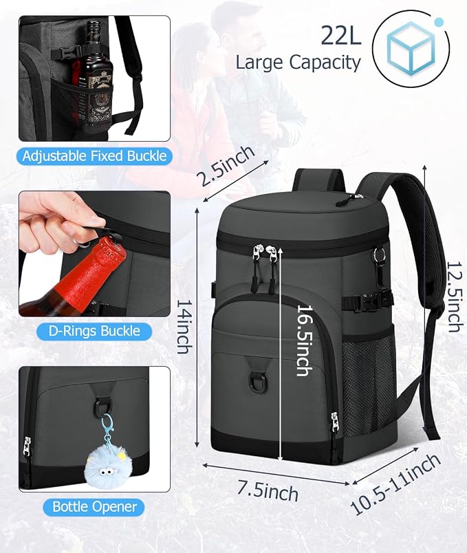 Cooler Backpack, 22L Waterproof Soft Backpack Coolers Leak Proof Beach Backpack - Image 3
