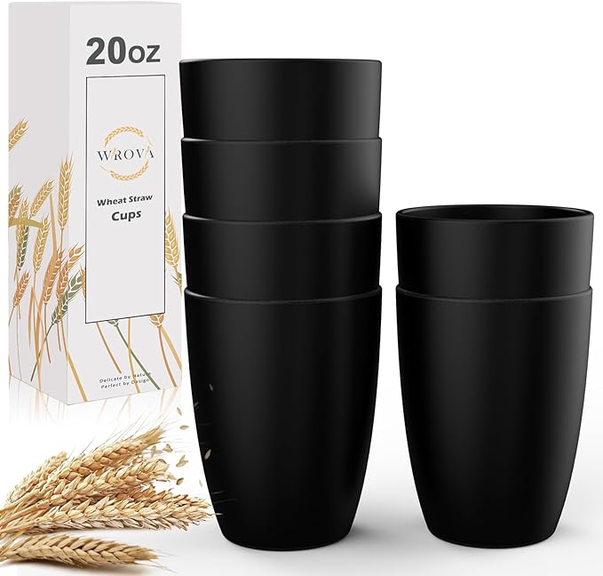 Wrova Wheat Straw Cups 6 PCS Good Alternative to Plastic Reusable Cups 20 oz by WROVA