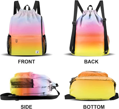 Drawstring Backpack with Mesh Pockets String Gym Bag Sackpack Sandproof Water - Image 6