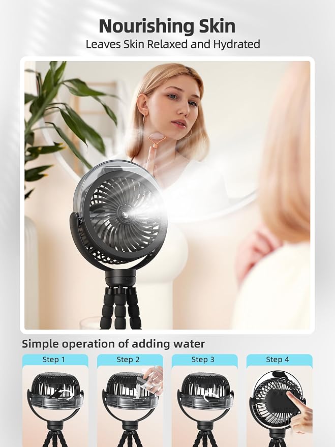 Misting Stroller Fan, 6000mAh Battery Operated Portable Fan - Image 7