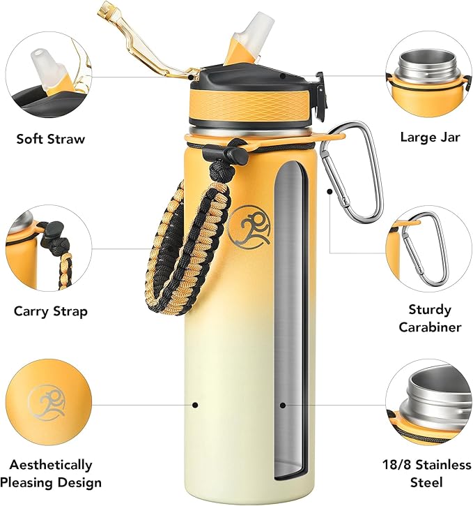 GOSWAG Insulated Sports Water Bottle, 24oz 2 Lids, Stainless Steel Water Bottles - Image 3