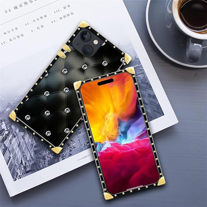 Compatible with iPhone 15 Case, Shiny Black Sofa Crystal Luxury Golden - Image 6
