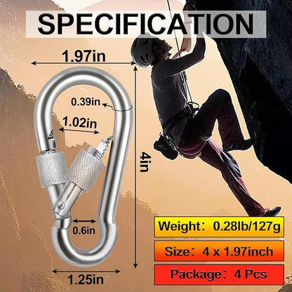 Locking Carabiner Clips, Stainless Steel Spring Snap Hook Locking Carabiner - Image 3