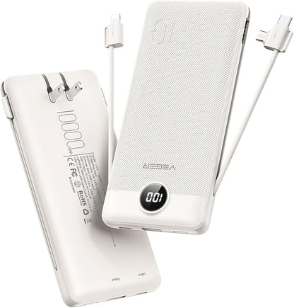 VEGER Portable Charger with Built-in AC Plug and Cables, All in One 10000mAh by VEGER