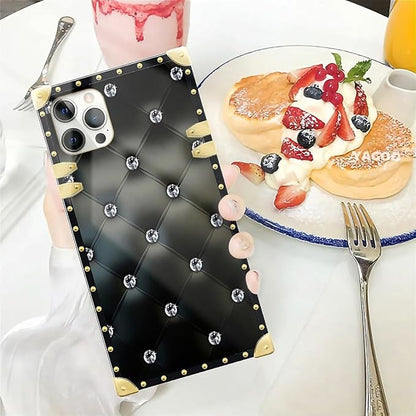 Compatible with iPhone 12/12 Pro Case, Shiny Black Sofa Crystal Luxury Golden - Image 5