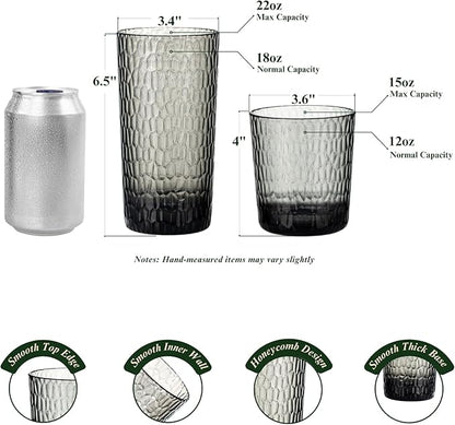 15oz and 22oz Grey Acrylic Glasses Drinkware, Honeycomb Stackable Shatter-Proof - Image 3