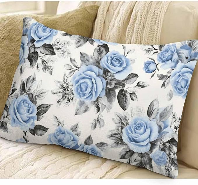 EKOBLA Farmhouse Throw Pillow Covers Blue Flowers Leaves Watercolor Floral - Image 3