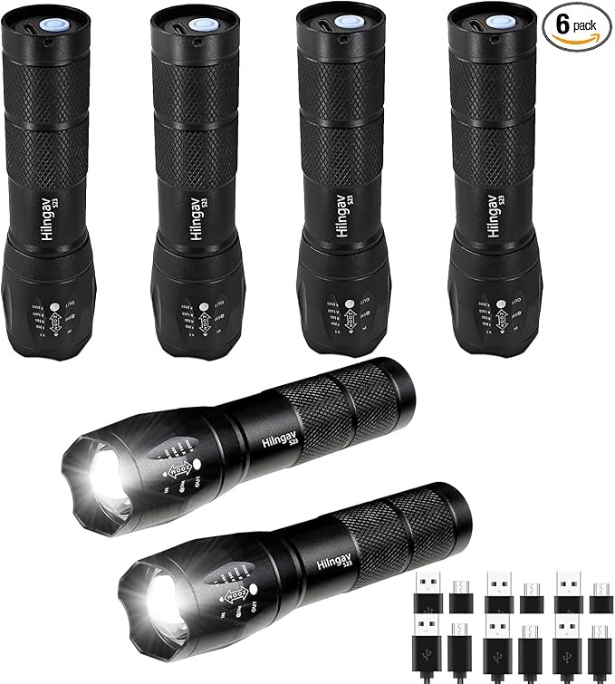 6 Pack LED Rechargeable Flashlight, Super Bright Small Mini Camping Flashlights by Hilngav