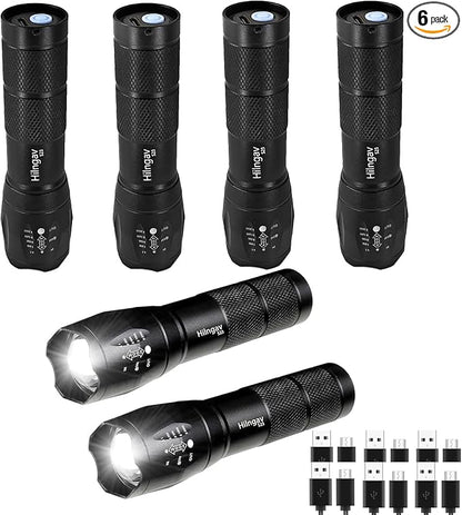 6 Pack LED Rechargeable Flashlight, Super Bright Small Mini Camping Flashlights by Hilngav