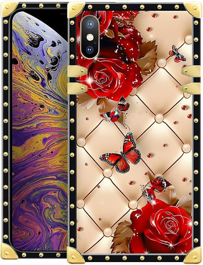 Compatible with iPhone Xs Max Case, Shining Red Rose Butterfly Leather by Unknown