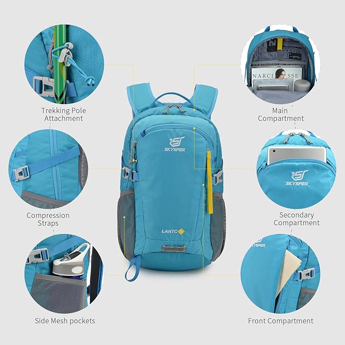 SKYSPER Small Hiking Backpack, 20L Lightweight Travel Backpacks Hiking Daypack - Image 4