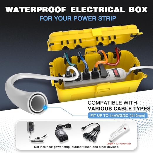 Flemoon Medium Outdoor Electrical Box, IP54 Waterproof Extension Cord Cover w/6 - Image 2