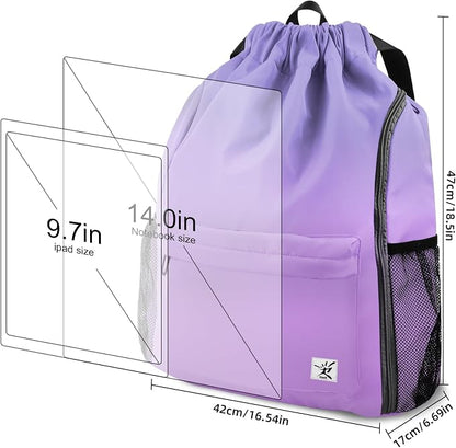 Drawstring Backpack with Mesh Pockets String Gym Bag Sackpack Sandproof Water - Image 7