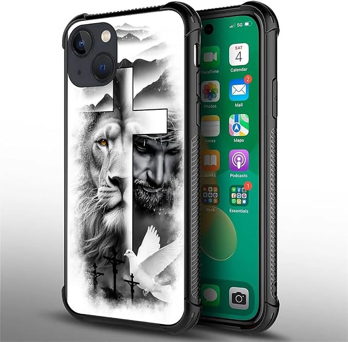 for iPhone 13 Mini Case, Lion Cross Jesus Christ Dove Pattern Made of Soft - Image 7