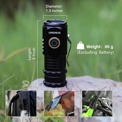 UNROEVS Mini Flashlight 2550 Lumens Rechargeable USB C Charging, Small High - Image 6
