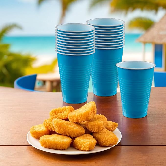 Caribbean Blue Plastic Cups - 12 oz. - Versatile Drinkware - Image 2