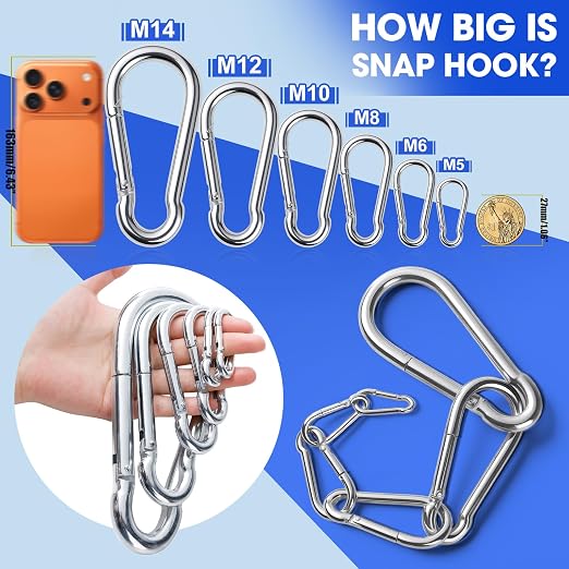 50Pack Heavy Duty Carabiners M8 5/16" Spring Snap 3Inch Zinc-Galvanized Steel - Image 3