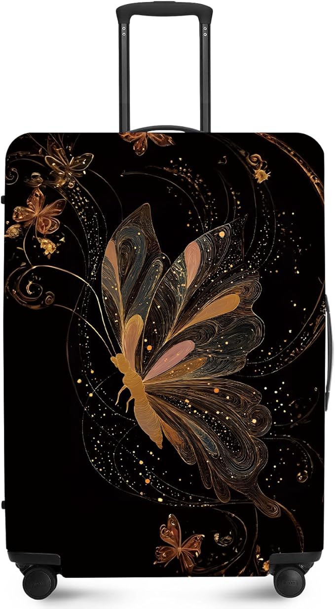 ANNA QUEEN Gold Butterfly Travel Luggage Cover -Stretchable Airplane Suitcase by ANNAQUEEN
