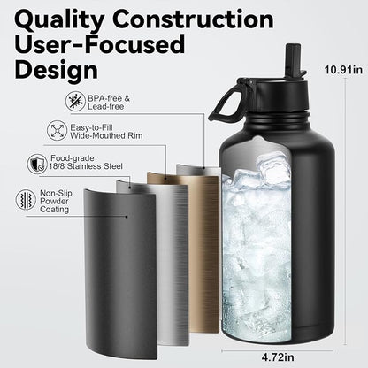 KXIAOCHEN Insulated Water Bottle, Stainless Steel Water Bottle, 2 Lids - Image 5