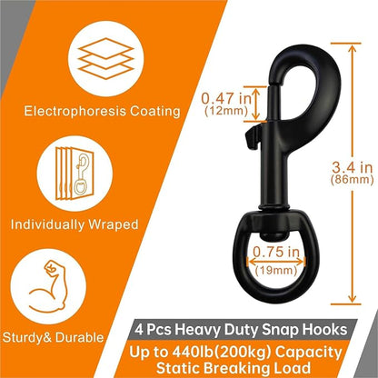 Garwor 3/4" Heavy Duty Swivel Snap Hooks Black Electrophoresis Coating - Image 2