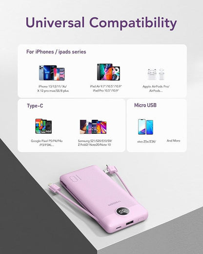 VEGER Portable Charger with Built-in AC Plug and Cables, All in One 10000mAh - Image 6