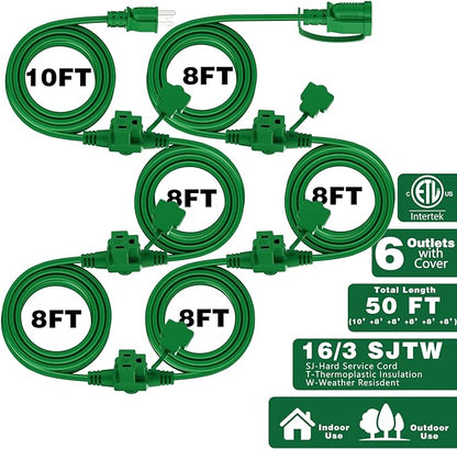 K KASONIC - Outdoor Extension Cord 50 FT, Evenly Spaced 6 Outlets Plugs - Image 2