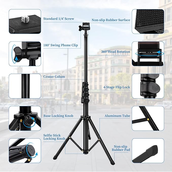 Nineigh Phone Tripod, Aluminum Alloy Selfie Stick Tripods, Compatible - Image 8